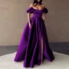 Customized Royal Blue Satin Prom Dresses Custom Color Strapless Off the Shoulder Split Evening Dresses Pleated Long Formal Gowns - Image 6