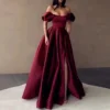 Customized Royal Blue Satin Prom Dresses Custom Color Strapless Off the Shoulder Split Evening Dresses Pleated Long Formal Gowns