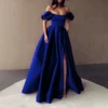 Customized Royal Blue Satin Prom Dresses Custom Color Strapless Off the Shoulder Split Evening Dresses Pleated Long Formal Gowns - Image 5