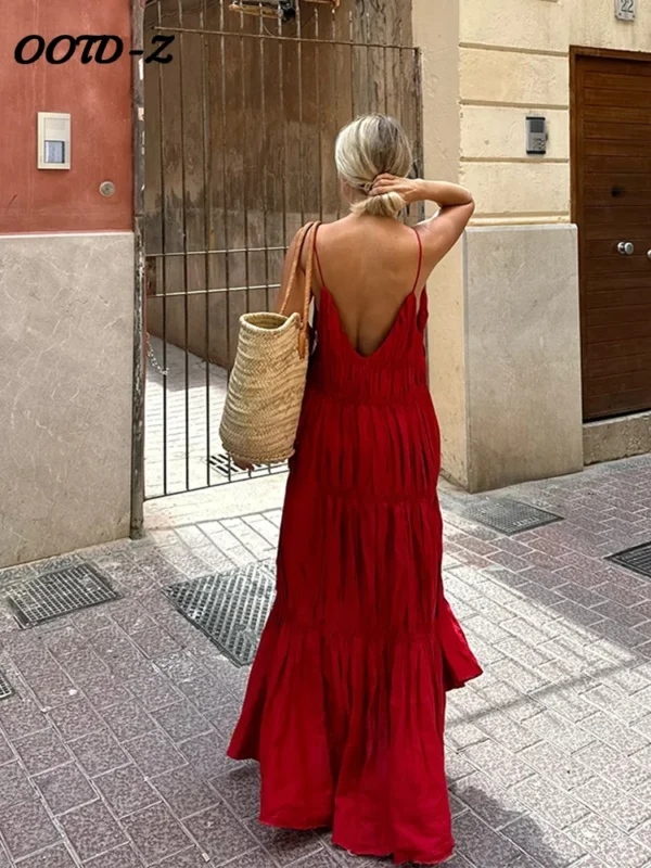 Sling A-line Long Dress Women Sexy Sleeveless Backless Deep V-neck Female Dresses 2025 Spring Summer Beach Party Lady Robe - Image 4