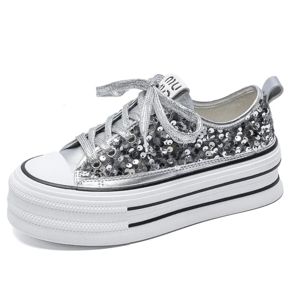 Moipheng Women Platform Glitter Sneakers Bling Vulcanized Shoes Female Lace Up Platform Comfort Fashion Zapatillas De Mujer