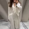 Boho White Long Dress Women Ruffle V-neck Full Flare Sleeves Loose Dresses Female 2025 Spring Summer Lady Beach Vacation Robes - Image 5