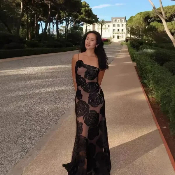 Oligai Birthday Dress for Women 2024 One Shoulder Elegant Dress Sexy Mesh Bodycon Dress Flower Wedding Guest Party Dresses - Image 3