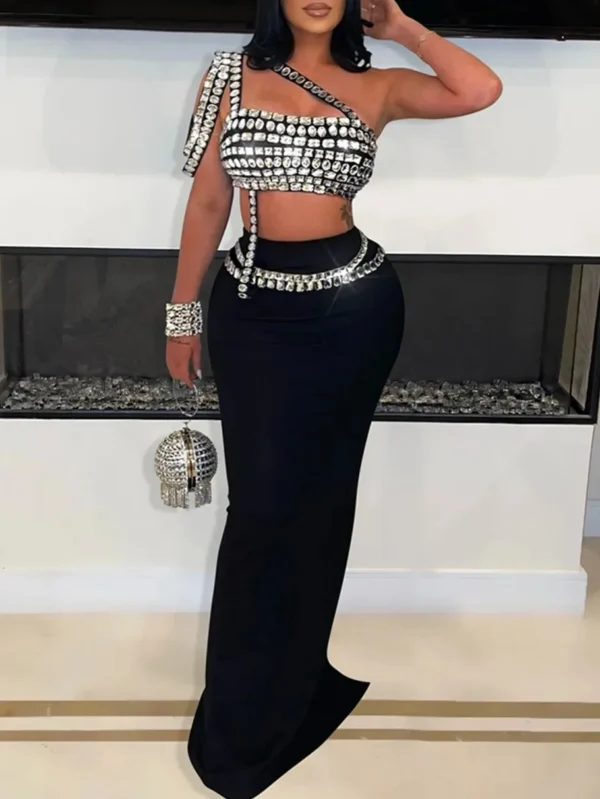 Customized Sparkly Diamonds Tube Top Long Skirt Two Pieces Set for Women Sexy Celebrate Evening Prom Birthday Photo Shoot Dress - Image 5