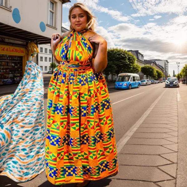 Women Sexy Sleeveless Dress 2024 New Fashion Off Back National Print Lady Party Dress Vintage Casual African Long Dress Vestido - Image 3
