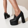 EAGSITY Black Pumps platform women high heel pumps shoes chunky heel loafer comfort office lady party shoes cosplay - Image 3