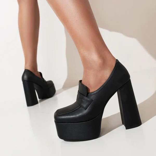 EAGSITY Black Pumps platform women high heel pumps shoes chunky heel loafer comfort office lady party shoes cosplay - Image 3