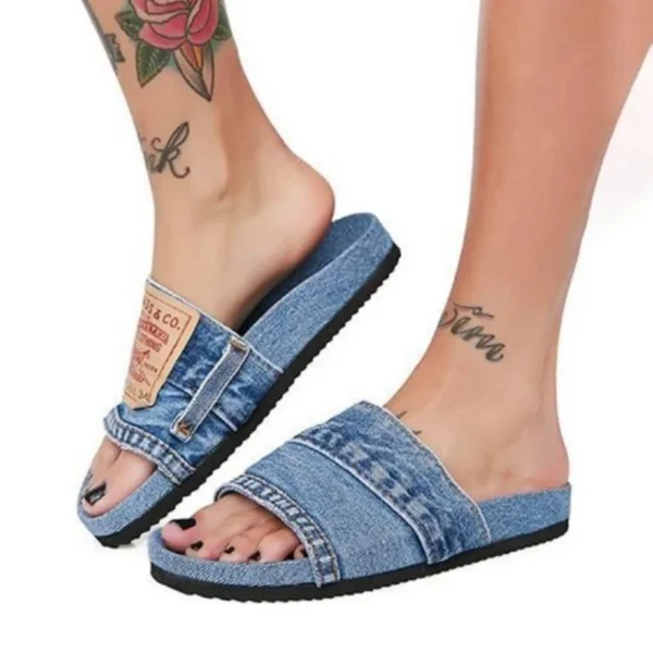 2025 New Fashion Denim Slipper Female Shoes Non-slip Comfortable Summer Flat Slippers Woman Slides Outdoor Beach Casual Shoes - Image 5