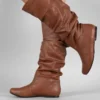 2025 New Women Flat Boots Fashion Pleated Leather Boots Autumn Winter Slip on Mid-Calf Shoes for Women Brand Designer High Boots - Image 4