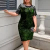 Party Dress Plus Size Ladies Midi Sequin Mesh Long Sleeve Lace Elegant Bodycon L-4XL 5XL Evening Dresses Woman Summer - Image 6