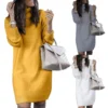 Knee-length Dress Women Loose Dress Long Sleeve Autumn Turtleneck Warm Knitted Sweater Knee-length Dress - Image 3