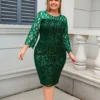 Party Dress Plus Size Ladies Midi Sequin Mesh Long Sleeve Lace Elegant Bodycon L-4XL 5XL Evening Dresses Woman Summer - Image 2