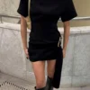 Elegant Mini Dress Woman Ribbons Slim O-neck Short Sleeve Above Knee Dresses Female Spring Summer Party Robe Lady High Street - Image 4