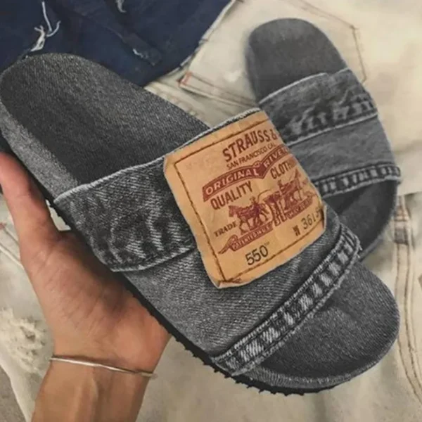 2025 New Fashion Denim Slipper Female Shoes Non-slip Comfortable Summer Flat Slippers Woman Slides Outdoor Beach Casual Shoes - Image 3