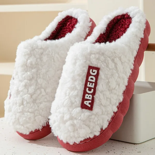 Eyriphy New Fashion Cotton Slippers For Women Winter Warm House Shoes Curly Faux Cotton Bedroom Slides Non-Slips Comfort Slipper - Image 4