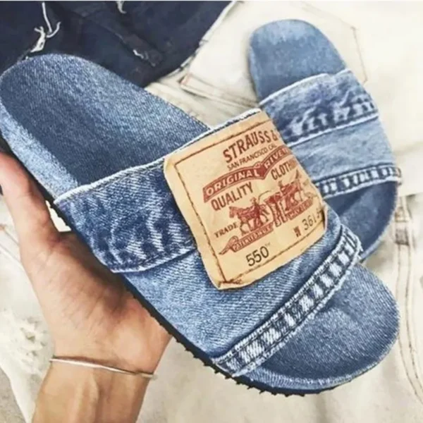 2025 New Fashion Denim Slipper Female Shoes Non-slip Comfortable Summer Flat Slippers Woman Slides Outdoor Beach Casual Shoes