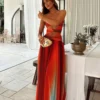 Printed Color Collision Women Maxi Dress Chest Wrapped Cut Out Strapless Backless High Waist Pleated Robe 2025 Summer Lady Robes