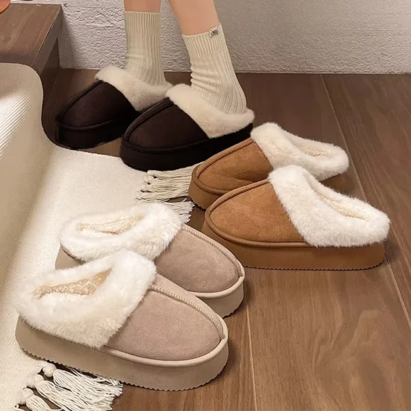 Women's Winter Fluffy Slippers Fur House Slippers For Women Platform Furry Living Room Shoes Female Thick Warm Floor Sandals - Image 3