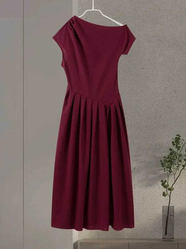 Elegant Long Dress Women Loose Skew Collar Sleeveless A Line Robe Female 2025 Spring Summer Solid Fashion High Waist Dress Lady - Image 3