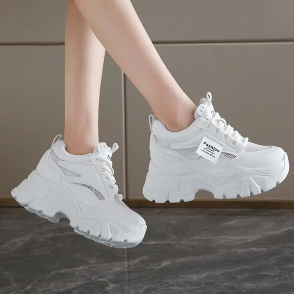 Whiet Breathable Chunky Sneakers Woman 2025 Spring Thick Platform Casual Sneakers Women Non Slip Lace Up Sports Shoes Female - Image 2