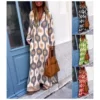 Spring Autumn Casual V Neck Long Sleeve Dress Women Fashion Geometric Printing Split Maxi Dresses Holiday Beach Boho Dress 2024 - Image 2