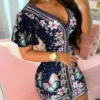 Summer Elegant Floral Print Bodycon Mini Dress Women 2024 Fashion Sexy Deep V-neck Package Hip Dresess Office Lady Party Dress - Image 2