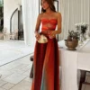 Printed Color Collision Women Maxi Dress Chest Wrapped Cut Out Strapless Backless High Waist Pleated Robe 2025 Summer Lady Robes - Image 3