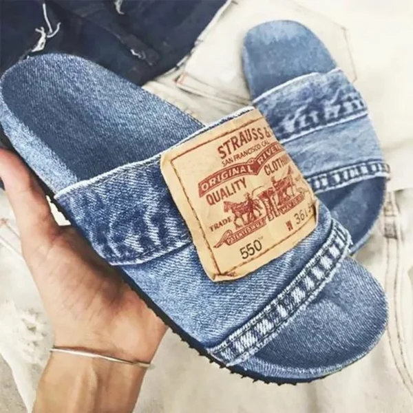 2025 New Fashion Denim Slipper Female Shoes Non-slip Comfortable Summer Flat Slippers Woman Slides Outdoor Beach Casual Shoes - Image 2