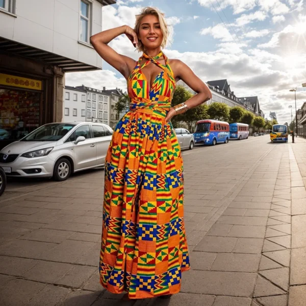 Women Sexy Sleeveless Dress 2024 New Fashion Off Back National Print Lady Party Dress Vintage Casual African Long Dress Vestido - Image 2