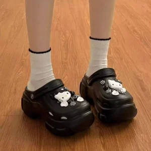 New Sanrio Hello Kitty Slippers Kawaii Black Winter Y2k Eva Home Shoes Plush Warm Living Room Women Footwear Cute Indoor Shoes