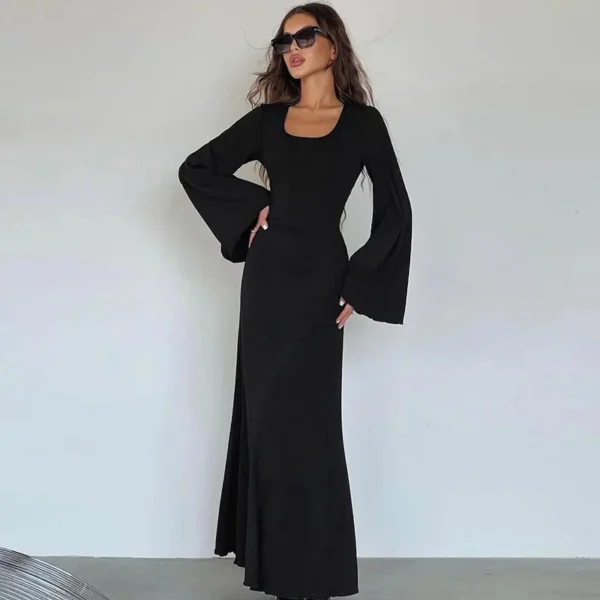 Elegant Knitted Maxi Dress For Women Fashion Solid Lace Up Long Sleeve Slim Dresses New Lady Commuting Robe Party Vestidos 2024 - Image 3