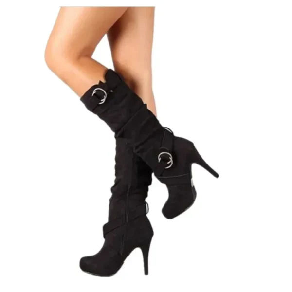 2023Sexy Knee High Women Boots Thin High Heel Round Toe Platform Fashion Ladies Pu Leather Boots Size 34-43 Lady Shoes - Image 5
