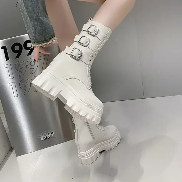 Ankle Boots for Women Short Boot Round Toe High Platform Motorcycle Boots Thick Heel Sneakers Shoe Increase 12CM Boots Shoes - Image 5