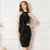 Sexy Vintage Black Sequin Dress Women 2025 Elegant Bodycon Party Prom Evening Mini Dress Halter Sleeveless Fringe Vestidos - Image 5