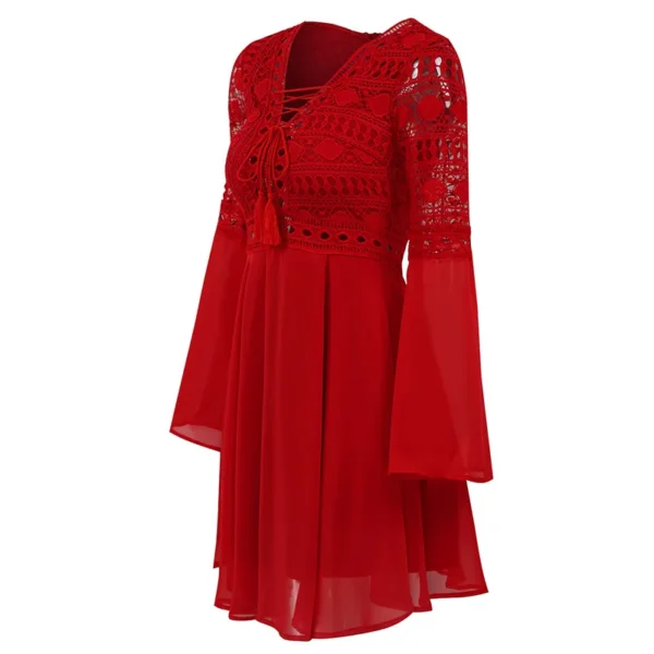 Women's A Line Dress Short Mini Dress White Black Red Long Sleeve Solid Color Ruffle Patchwork Chiffon Spring Summer Slim V Neck - Image 5