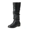 2025 New Women Flat Boots Fashion Pleated Leather Boots Autumn Winter Slip on Mid-Calf Shoes for Women Brand Designer High Boots - Image 6