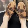 Women Leopard Brown Vintage Vulcanized Shoes Letter Printed Sports Falts Lace-up Streetwear Sneakers Outdoor Casual Trainers - Image 3