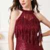 Sexy Vintage Black Sequin Dress Women 2025 Elegant Bodycon Party Prom Evening Mini Dress Halter Sleeveless Fringe Vestidos - Image 4