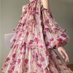 Beach Style Floral Mini Dress Woman Boho 2025 Spring Long Sleeve Party Fairy Dress Female Fashion Casual Elegant Korean Dress