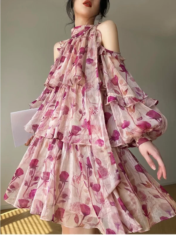 Beach Style Floral Mini Dress Woman Boho 2025 Spring Long Sleeve Party Fairy Dress Female Fashion Casual Elegant Korean Dress