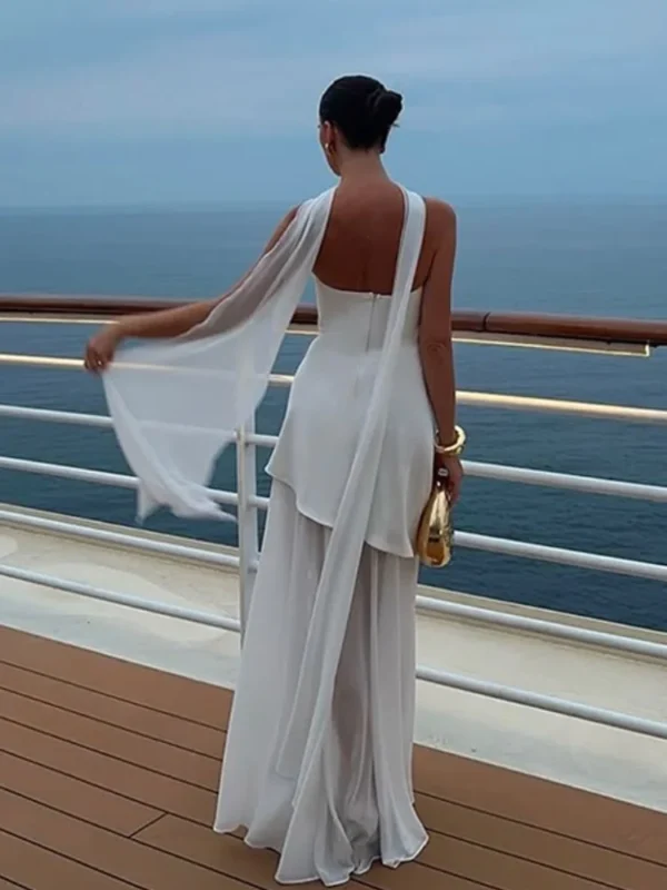 Elegant White Gauze Off Shoulder Long Dress Women Fashion Sleeveless Backless A-line Vestidos 2025 New Lady Vocation Beach Robes - Image 4