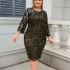 Party Dress Plus Size Ladies Midi Sequin Mesh Long Sleeve Lace Elegant Bodycon L-4XL 5XL Evening Dresses Woman Summer - Image 4