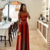 Printed Color Collision Women Maxi Dress Chest Wrapped Cut Out Strapless Backless High Waist Pleated Robe 2025 Summer Lady Robes - Image 2