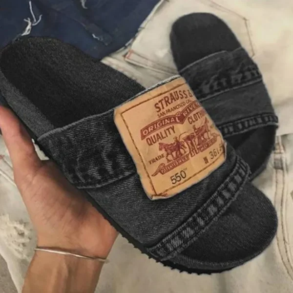 2025 New Fashion Denim Slipper Female Shoes Non-slip Comfortable Summer Flat Slippers Woman Slides Outdoor Beach Casual Shoes - Image 4