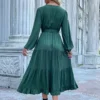 2024 Women Casual Long Sleeve v Neck Fall Dress Bohemian Ruffled Relaxed Fit Solid Maxi Dresses Tiered Cocktail Dress - Image 4