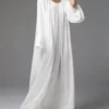 Parc Fee Casual Loose White Women Dress 2025 Elegant U-Neck Long Sleeve Floor-Length Dresses Simple Oversize Solid Female Dress