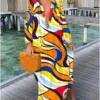 Women Boho Print Loose Beach Dress 2025 Spring Summer Elegant Deep V-Neck Maxi Dress Ladies Sexy Long Sleeve Oversized Dresses - Image 4