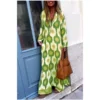 Spring Autumn Casual V Neck Long Sleeve Dress Women Fashion Geometric Printing Split Maxi Dresses Holiday Beach Boho Dress 2024 - Image 3