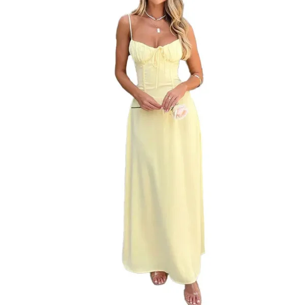 Ladies Fashion New Sexy Solid Color Slip Dress Lace-up Design Sense Elegant 2025 Summer A-line Long Dress Temperament Robe Femme - Image 6