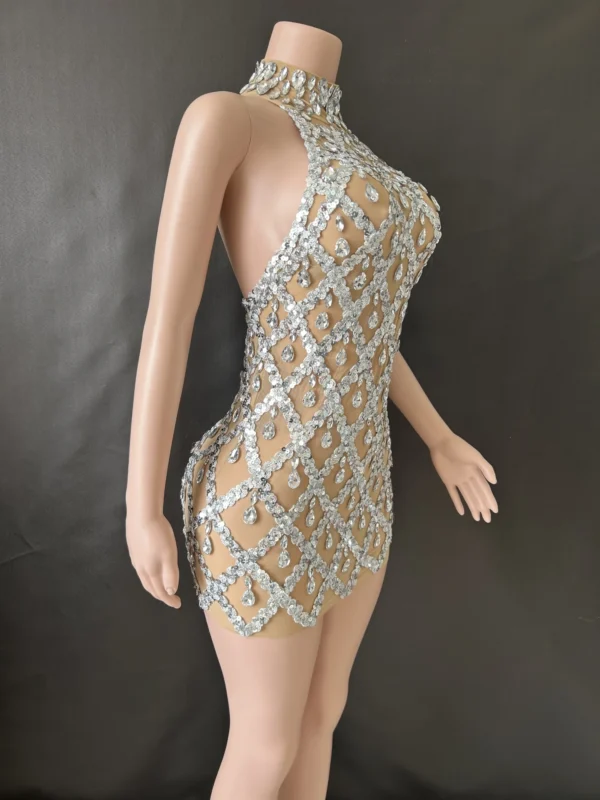 Women Sexy Stage Shining Rhinestone SequinsDress Evening Prom Birthday Dress TransparentPerformance Singer Club Host Dress 7G - Image 4